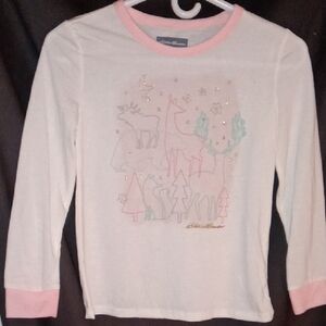 Eddie Bauer Long Sleeve Tee Pink and White